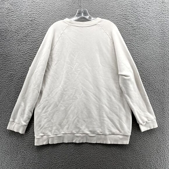 Adidas Essentials Sweater Men's XL White Green Big Spell Out Logo Crewneck Sport - Picture 7 of 10